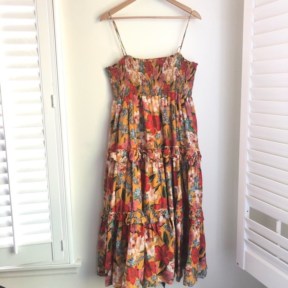 Nicholas Size 16 Smocked Floral Tiered Smocked Adjustable Strap Dress - Picture 3 of 12